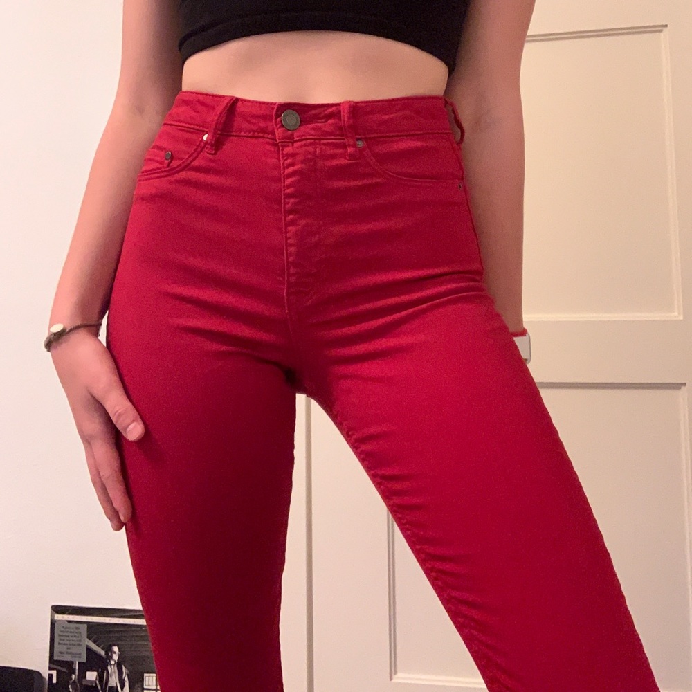 Red &demin Jean Pants